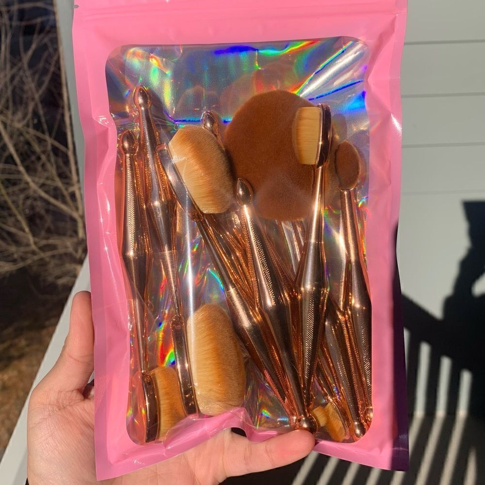 10 piece Rose gold mermaid style paddle oval brush set